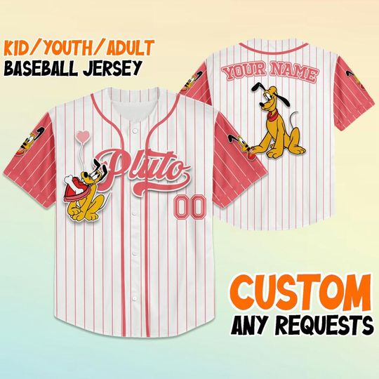Personalized Disney Pluto Baseball Jersey, Custom Disney Valentine's Day Jersey, Disney Baseball Team Outfit