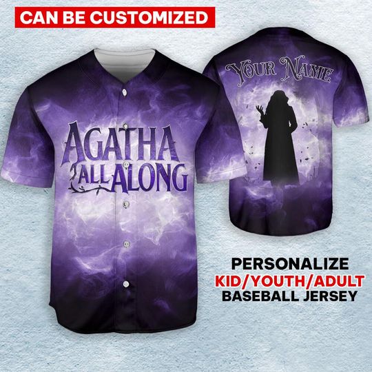 Persionalize Agatha All Along Agatha Harkness Baseball Jersey, Agatha Harkness All Along Jersey, The Coven Ballad Of The Witches Road Jersey
