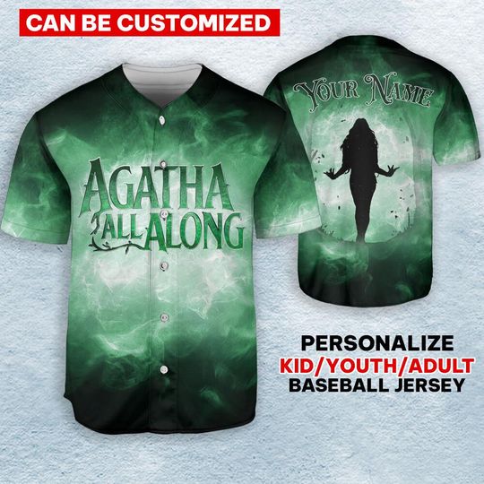 Persionalize Agatha All Along Rio Vidal Baseball Jersey, Agatha Harkness All Along Jersey, The Coven Ballad Of The Witches Road Jersey