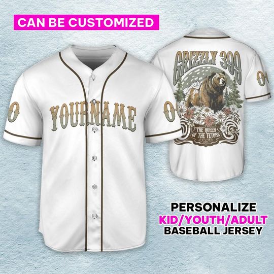 Personalize Queen Of The Tetons Grizzly 399 Baseball Jersey, National Park Famous Grizzly 399 Cub Mom Jersey, National Park Grizzly 399