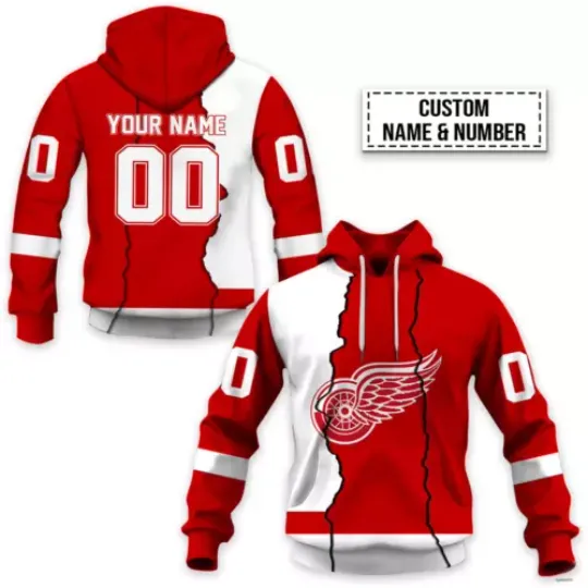 Discover Detroit Red Wings Personalized Name - Number Hoodie Pullover Hooded Xmas Gift