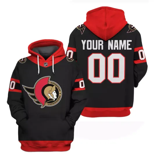 Custom Name Number OTTAWA SENATORS Hoodie, Red - Black Gift For Hockey Lover