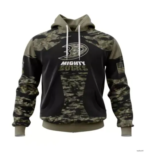 Anaheim Ducks Hoodie Personalize Military Camo Hockey Team Christmas Gift