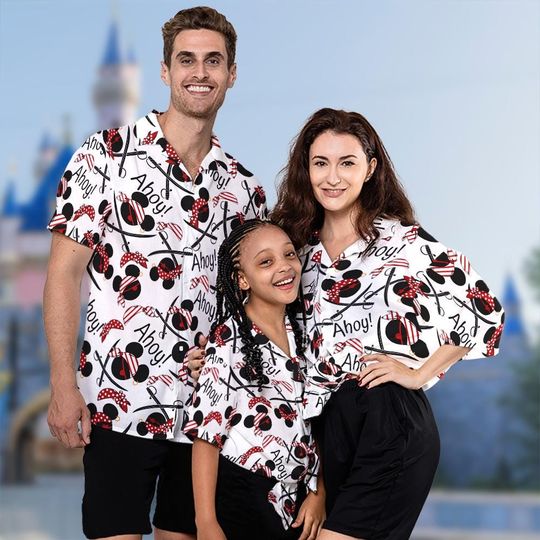 Discover Mickey Mouse Cruise Pirate Hawaii Shirt, Pirates of The Caribbean Mickey Mouse Ahoy Button Up, Mickey Pirate Beach Hawaiian Shirt