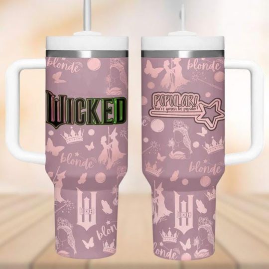 Wicked Tumbler 40oz, Green Pink Insulated Tumbler, Broadway Musical Coffee Tumbler, Wizard Of Oz Tumbler Cup, Witches Merch Gifts