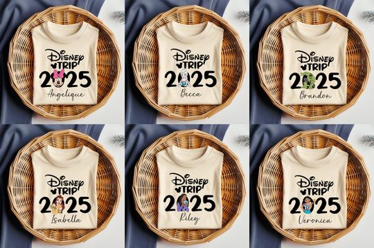 Custom Characters Disney Trip 2025 Shirt, Personalized Disney Family Shirt, Disney 2025 Shirt, Custom Name Disney Shirt, Disney Trip T-Shirt