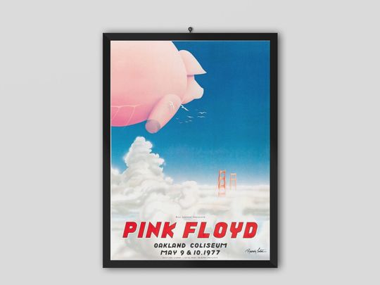 Pink Floyd 1977 Oakland Vintage Concert Poster. David Gilmour, Roger Waters. Music Poster