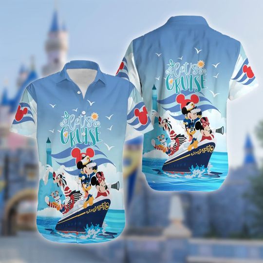 Mickey and Friends Lets Cruise Hawaiian Shirt, Disney Cruise Hawaii Shirt, Mickey Mouse Cruise Ship