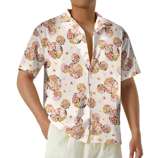 Disney Floral Mickey Head Hawaiian Shirt, Mickey Ears Button Up Shirt, Disneyland Shirt, Disney Aloha Shirt, Family Matching Gift