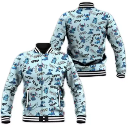Shades Of Stitch Pattern Blue Baseball Jacket