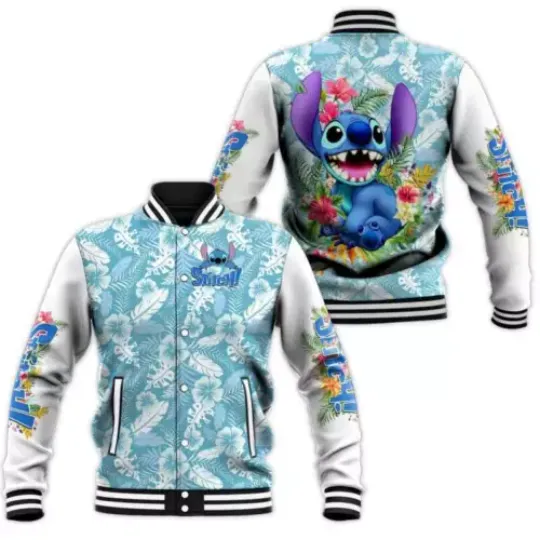 Stitch Tropical Leaves Baseball Jacket