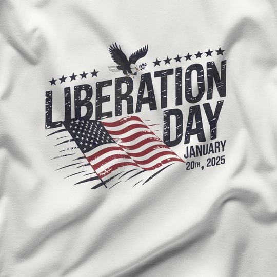 Discover Trump Inauguration Day 2025, Trump Liberation Day January 20th 2025, Distressed. Patriotic T-Shirt, American Flag  Freedom, Shock Awe, Maga