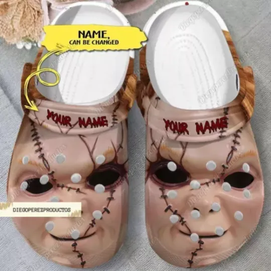 Chucky Clogs, Custom Chucky Clogs, Horror Chucky Shoes