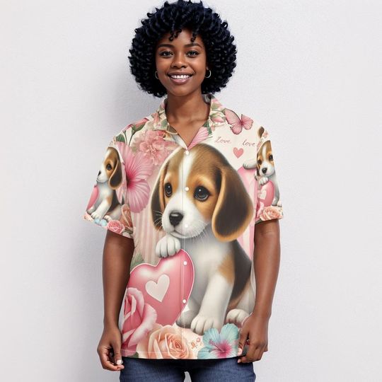 Beagle Puppy Love Valentines Hawaiian Shirt, Dog Aloha Hawaiian Shirt