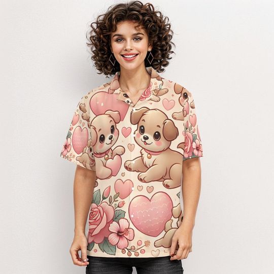 Puppy Love Valentines Gifted Adorable Puppies Hawaiian Shirt, Aloha Hawaiian Shirt