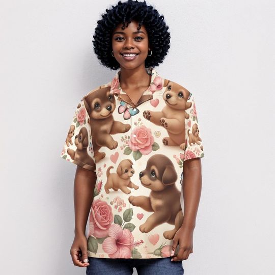Puppy Love Valentine's Day Hawaiian Shirt, Valentine's Hawaiian Shirt