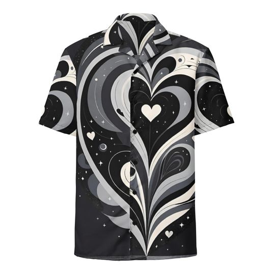 Black Hawaiian Shirt, Valentine's Day Button Down Shirt, Dark Valentine Button Up Hawaii Shirt