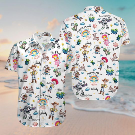 Disney Toy Story Button Hawaii Shirt, Sheriff Woody Jessie Buzz Lightyear Hawaii Shirt, Disneyland Family Hawaii Shirt