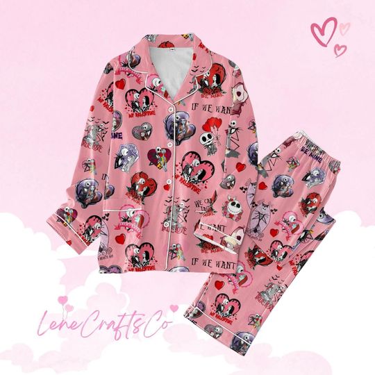 Jack And Sally Valentines Pajamas, Nightmare Before Christmas Pajamas Set, Disney Couple Pajamas Set
