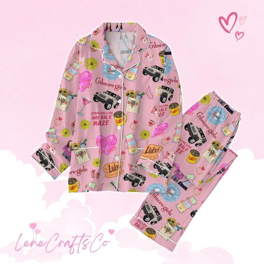 Luke's Coffee Pajamas Set Women, Vintage Stars Hollow Pajamas Pants, TV Show Pajamas Set