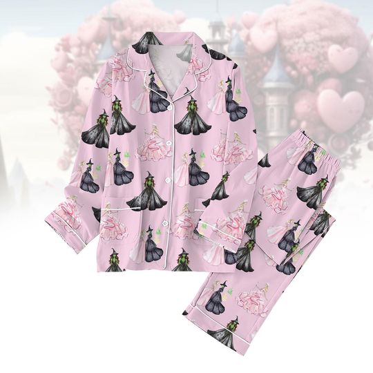 Wicked The Musical Pajamas, Changed For Good Pajamas Set, Witch Pink And Green Pajamas Set