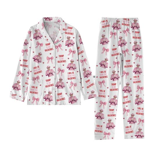 Trump Valentine Coquette Bow Pajamas Set, Trump Valentine Day Shirt, Valentine Pajamas Set
