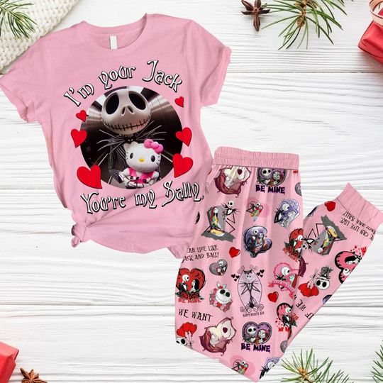 Jack Skellington Pajamas Set, Jack And Sally Couple Pajamas, Nightmare Before Christmas Pajamas Set