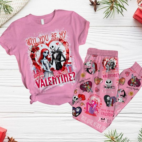 Jack And Sally Couple Pajamas, Disney Couple Holiday Pajamas Set, Jack Skellington Pajamas Set