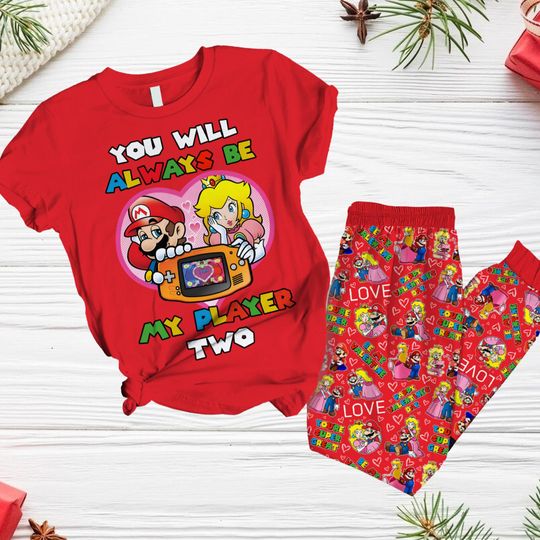 Super Pajamas Set, Characters Pajamas Set, Super Bros Holiday Pajamas, Peach Princess Pajamas Set