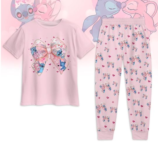Discover Stitch And Angel Couple Pajamas, Disney Cartoon Valentine Pajamas Set, Disney Lilo And Stitch Pajamas Set