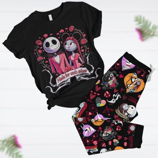Jack And Sally Couple Pajamas Set, Jack Skellington Couple Pajamas Set, Nightmare Before Pajamas Set