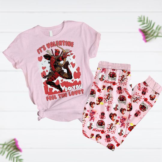 Deadpool Pajamas Set, It's Valentine Do You Feel The Love Pajamas Set, Superhero Pajamas Set