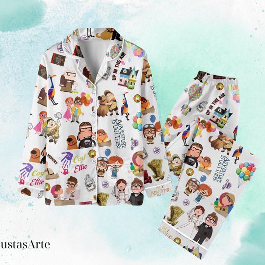 Ellie And Carl Pajamas, Pixar Up Carl And Ellie Adventure Is Out There Pajamas Set, Pixar Up Movie Pajamas Set