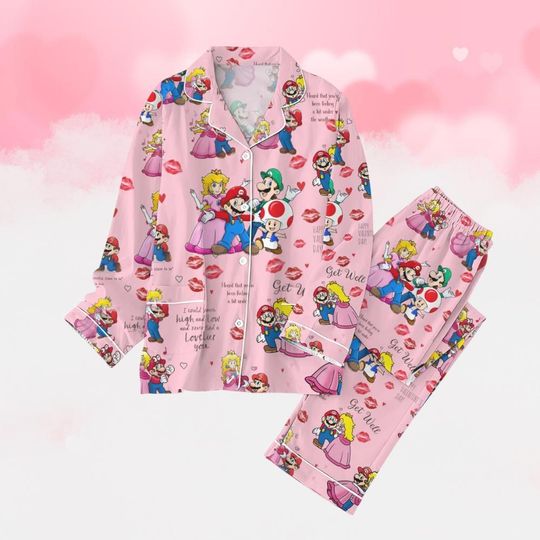 Super Valentine Pajamas Set, Game Characters Pajamas, Peach Princess Couple Pajamas, Video Game Pajamas Set
