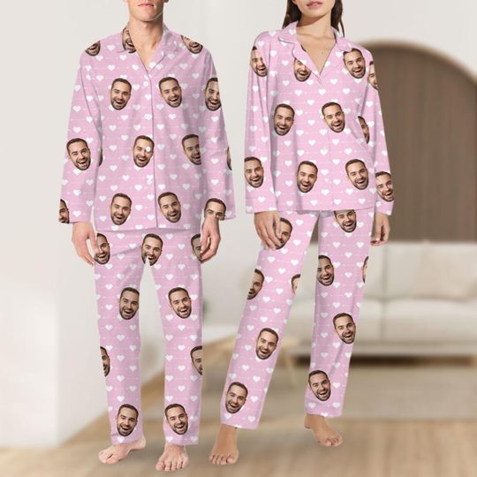 Discover Valentine Pajamas With Faces, Personalized Photo Pajama Pants for Women Men, Gifts for Wife Husband
