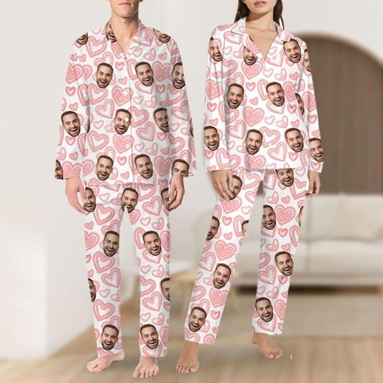Valentine Love Custom Face Pajama Set, Custom Pajamas For Couple, Funny Pyjamas, Pajamas Set