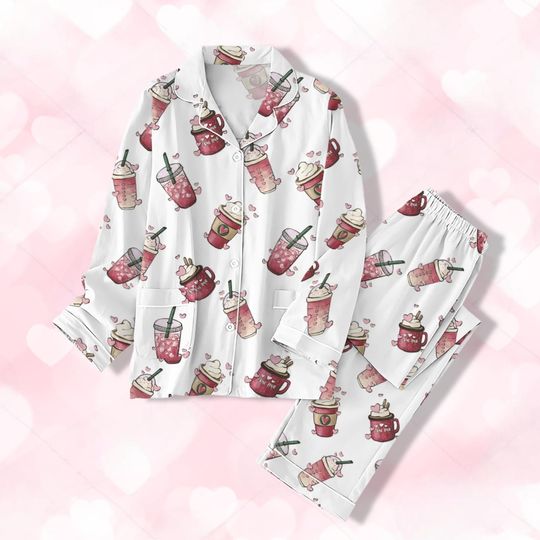 Coffee Valentines Pajamas Set, Be Mine Pajama, Latte Valentines Mom Shirt, Womens Valentines Day Pajamas