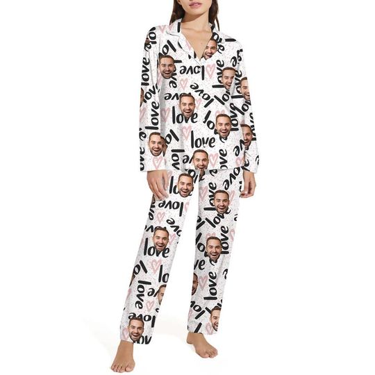 Custom Face Pajamas Set, Valentine's Day Holiday Pajamas, His And Her Matching Pajamas Set For Valentine