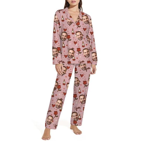 Custom Face Pajamas Set, Valentine Holiday Pajamas, Couple Matching Pajamas Set, Photo Midnight Shirt, Couple Gifts