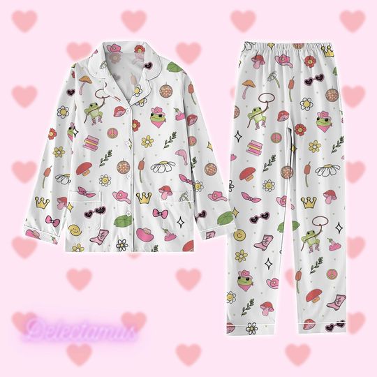 Frog Valentine Pajamas Set, Animal Love Holiday Pajamas, Cute Frog Pajamas Set