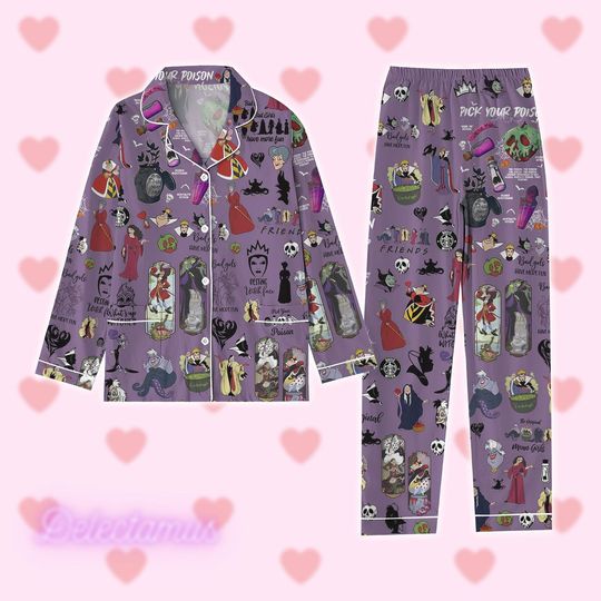 Disney Villain Pajamas Set, Maleficent Pajama Set Women, Disney Witches Pajamas For Party, Ursula Evil Queen Pajamas Set