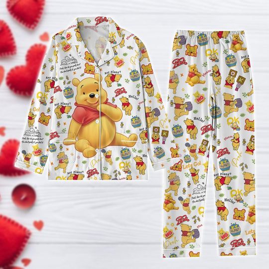 Pooh Bear Valentine Pajamas Set, Winnie The Pooh Pajamas Set, Disney Cartoon Pajamas Set