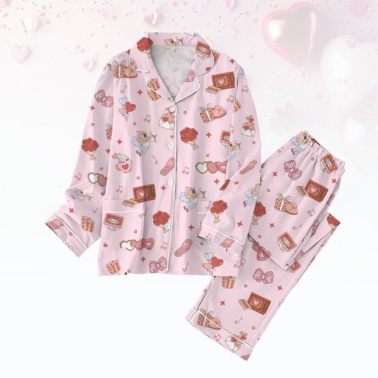 Tis The Season Pajamas Set, Happy Valentine Pajamas Set, Pink Valentine Pajamas Set, Cute Cupid Pajamas Set