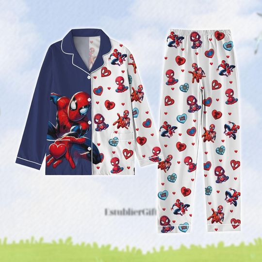 Spider Man Valentine Pajamas Set, Spiderman Pajamas, Superhero Pajamas Set
