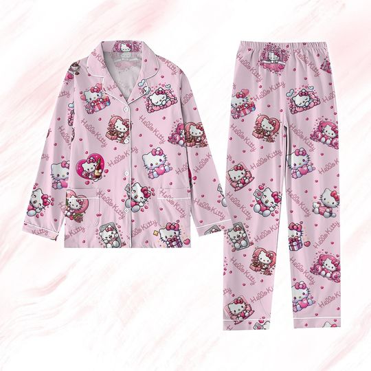 Hello Kitty Pajamas Set, Cute Kitty Pajamas, Kitty And Friends Holiday Pajamas, Valentine Gift
