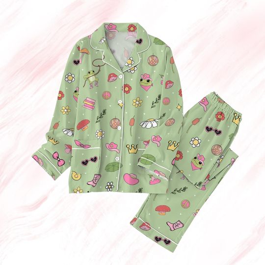 Frog Valentine Pajamas Set, Animal Love Holiday Pajamas, Valentine Gift, Cute Frog Pajamas Set