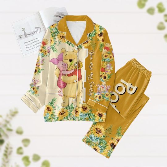Winnie The Pooh Piglet Pajamas, Sunflower Bear Pajamas, Pooh Bear Pajamas Valentine