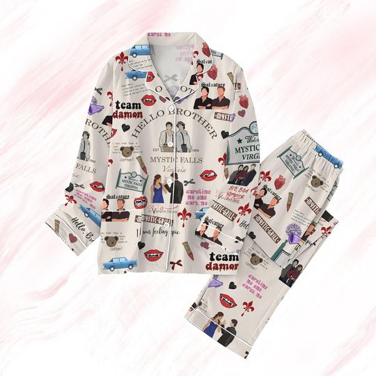 Vampire Diaries Pajamas Set, Hello Brother Holiday Pajamas, Team Damon Pajamas Set, Valentine Gift