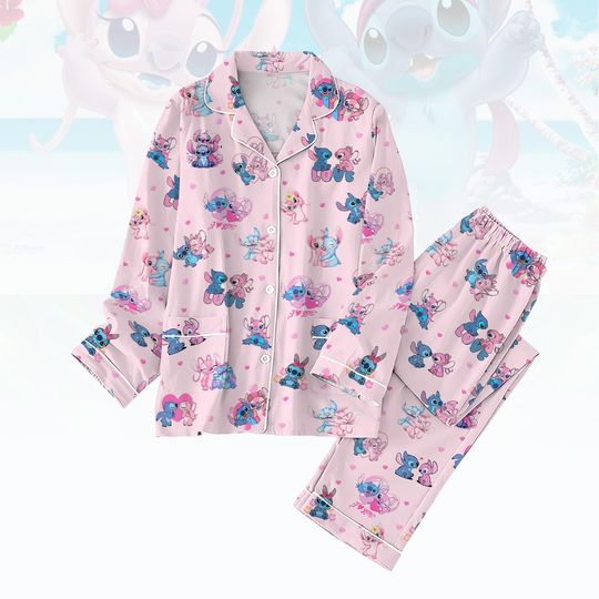 Stitch And Angel Valentine Pajamas, Disney Stitch Pajamas Family, Disneyland Trip Pajamas Set, Valentine Gift