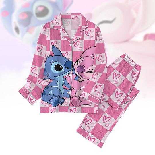 Stitch And Angel Valentine Pajamas Set, Disney Valentine Pajamas Set Disney Stitch Pajamas Pajamas Set